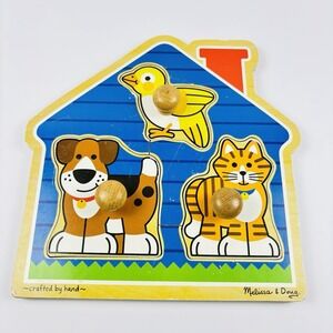 Melissa & Doug Wooden House Pets Jumbo Knob First Puzzle Cat Dog Bird